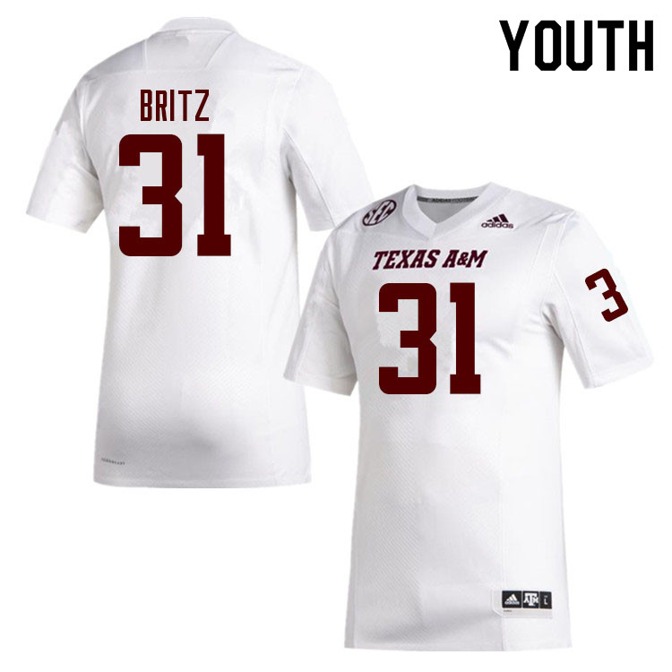 Youth #31 Reinard Britz Texas A&M Aggies College Football Jerseys Sale-White